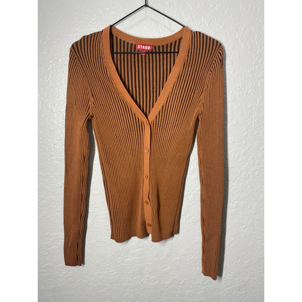 STAUD Brown Ribbed Cardigan Top Size S Boho Minimalist - Picture 3 of 8